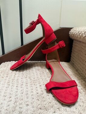 14th & Union Red Suede Ankle-Strap Block Heel Sandals